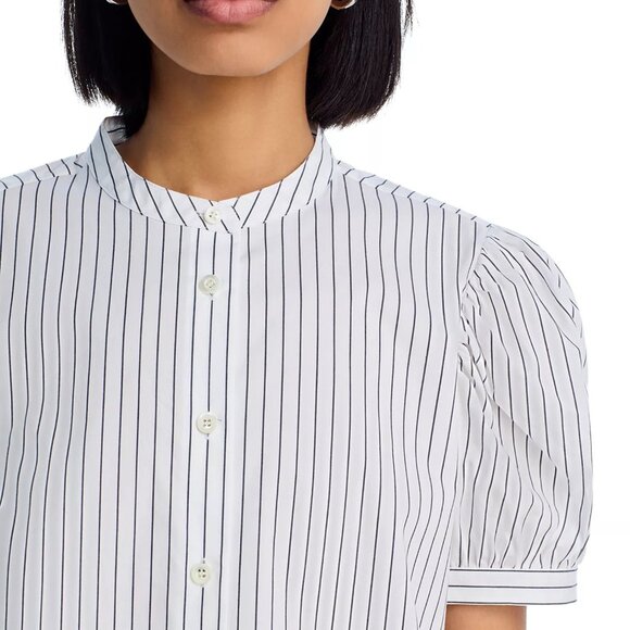 348$ FRAME The Gathered Striped Button Up Top Short Puff Sleeves Size XS Navy - Picture 4 of 4